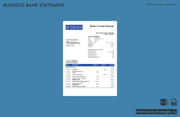 Edelweiss-Unternehmenskontoauszug – Beispielansicht in Word und PDF